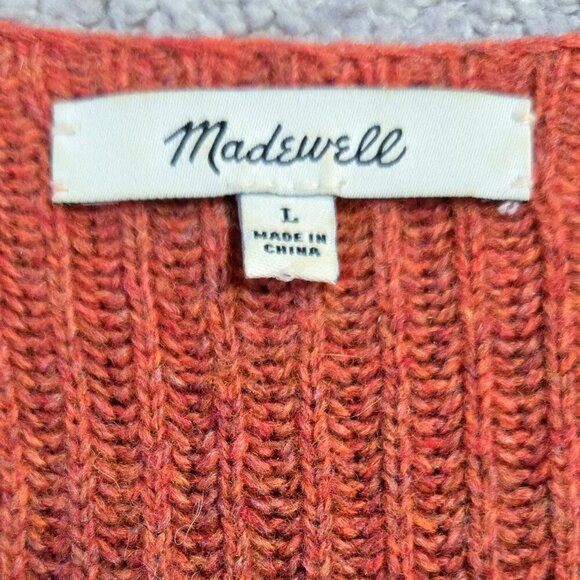 Madewell Woolside Red Orange V-Neck Pullover Sweater Relaxed Fit M1103 - Picture 8 of 9
